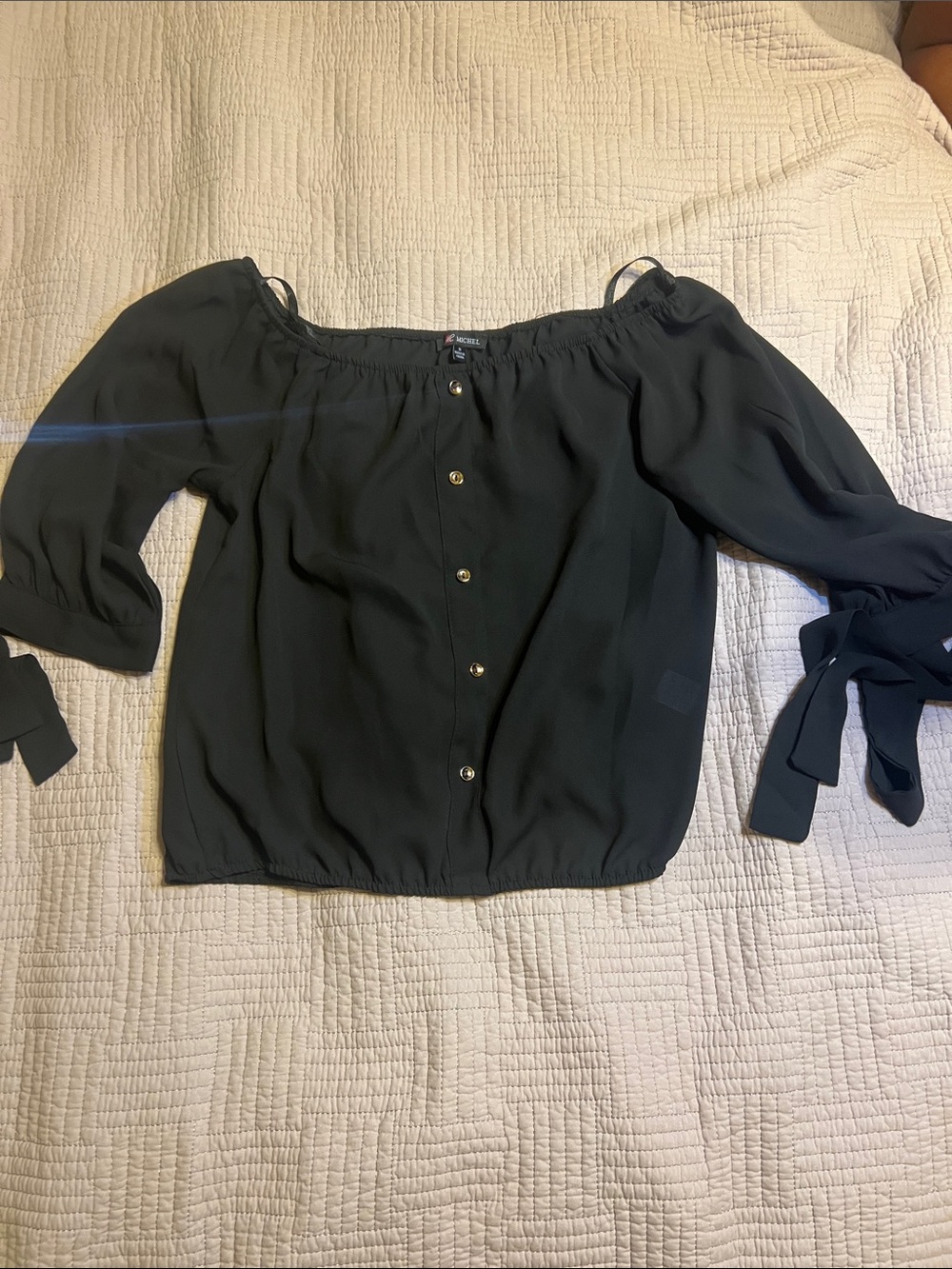 Off-Shoulder Black Button-Front Women's Top